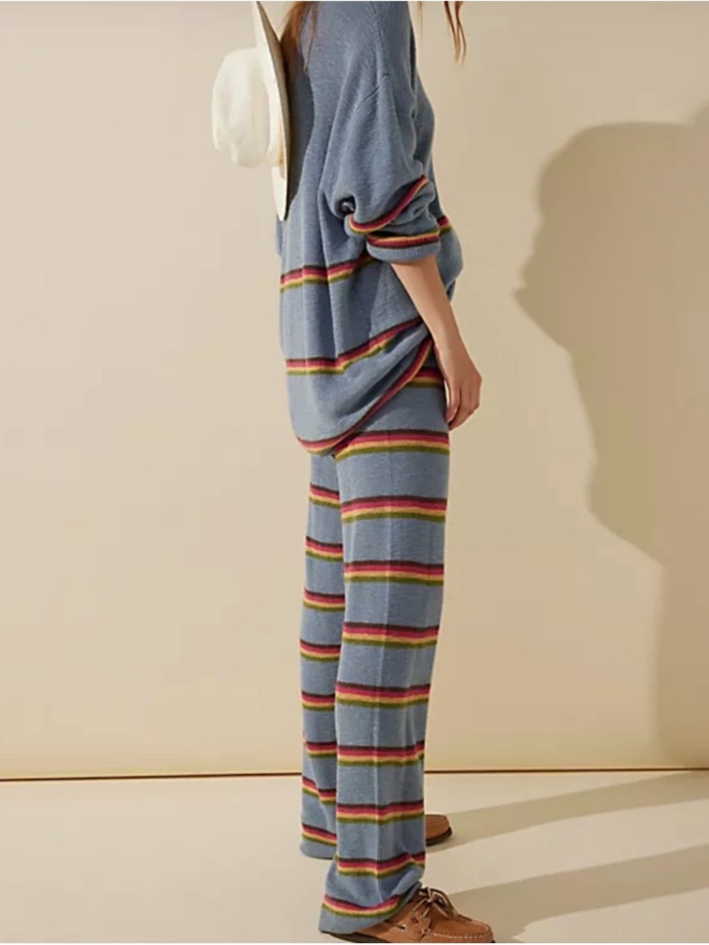 Free People Blue Striped Crewneck Sweater Set